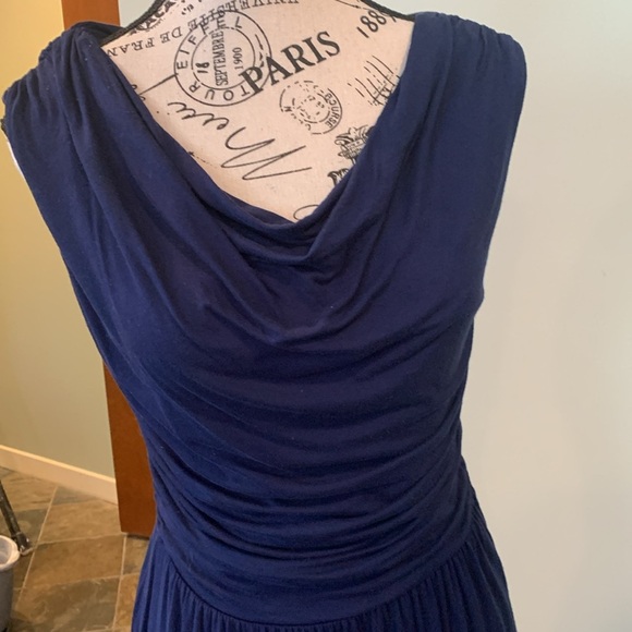 Gilli Navy Blue Drape Neck Sleeveless Midi Party or Office Dress Women’s Small - Picture 2 of 5